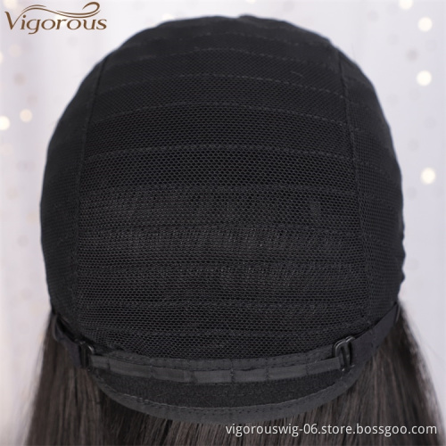 Vigorous High Temperature Top Quality  Long Silky Straight Black Wigs Middle Part Lace Wigs For White Women Wholesale